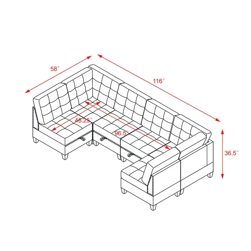 Canapé modulable combiné à faire soi-même avec rangement intégré et incrustations en clous de cuivre