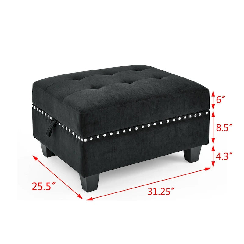 Canapé modulable combiné à faire soi-même avec rangement intégré et incrustations en clous de cuivre