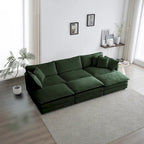 Green 6-Seater U-Shape Sectional Sofa with 3 Ottomans and Pillows