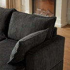 Canapé d'angle modulable 6 pièces en velours côtelé avec rangements, 2 poufs amovibles, combinaison libre