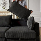 Canapé d'angle modulable 6 pièces en velours côtelé avec rangements, 2 poufs amovibles, combinaison libre