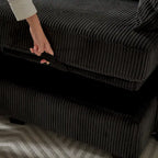 Canapé d'angle modulable 6 pièces en velours côtelé avec rangements, 2 poufs amovibles, combinaison libre