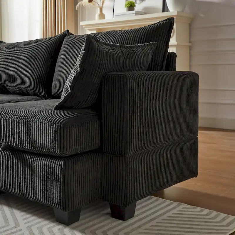 Canapé d'angle modulable 6 pièces en velours côtelé avec rangements, 2 poufs amovibles, combinaison libre