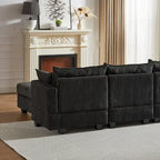 Canapé d'angle modulable 6 pièces en velours côtelé avec rangements, 2 poufs amovibles, combinaison libre