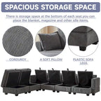 Canapé d'angle modulable 6 pièces en velours côtelé avec rangements, 2 poufs amovibles, combinaison libre