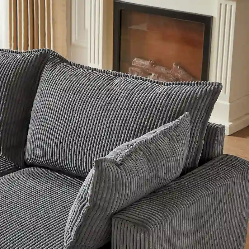 Canapé d'angle modulable 6 pièces en velours côtelé avec rangements, 2 poufs amovibles, combinaison libre