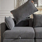 Canapé d'angle modulable 6 pièces en velours côtelé avec rangements, 2 poufs amovibles, combinaison libre