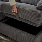 Canapé d'angle modulable 6 pièces en velours côtelé avec rangements, 2 poufs amovibles, combinaison libre