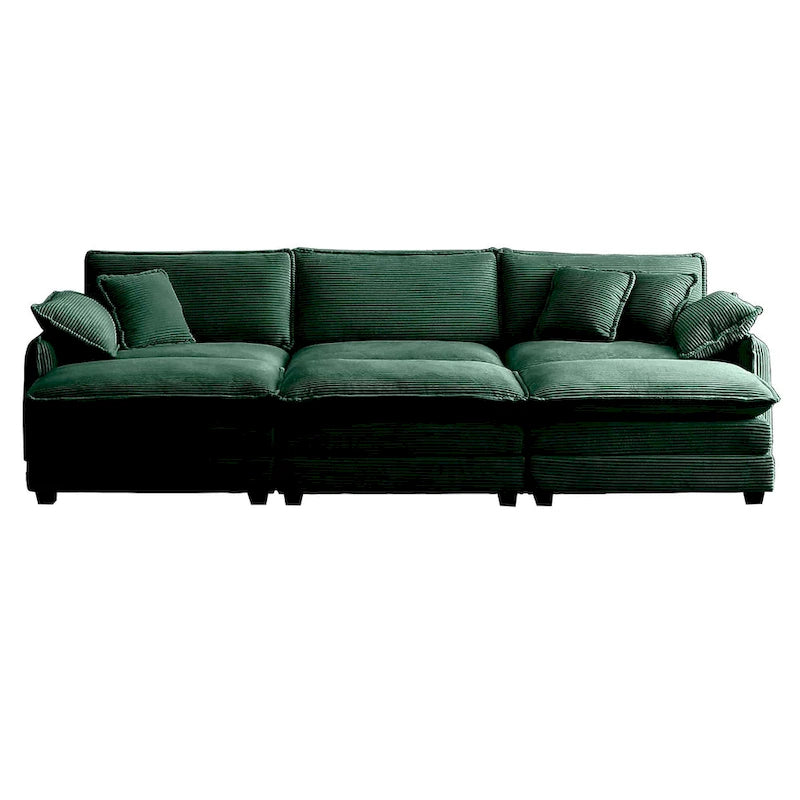 Canapé modulaire convertible 6 places en velours côtelé avec 3 poufs amovibles et 5 oreillers, combinaison libre