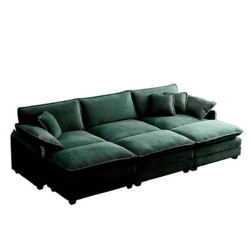Canapé modulaire convertible 6 places en velours côtelé avec 3 poufs amovibles et 5 oreillers, combinaison libre