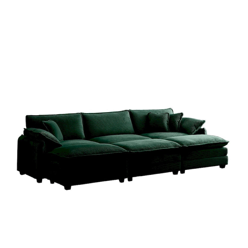 Canapé modulaire convertible 6 places en velours côtelé avec 3 poufs amovibles et 5 oreillers, combinaison libre