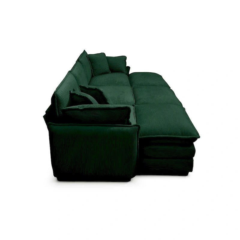 Canapé modulaire convertible 6 places en velours côtelé avec 3 poufs amovibles et 5 oreillers, combinaison libre