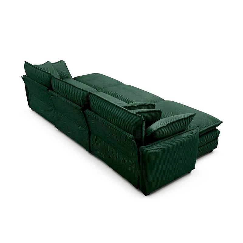 Canapé modulaire convertible 6 places en velours côtelé avec 3 poufs amovibles et 5 oreillers, combinaison libre