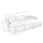 Canapé modulaire convertible 6 places en velours côtelé avec 3 poufs amovibles et 5 oreillers, combinaison libre