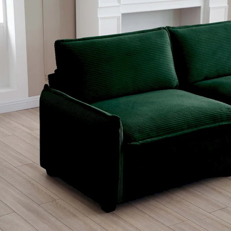 Canapé modulaire convertible 6 places en velours côtelé avec 3 poufs amovibles et 5 oreillers, combinaison libre