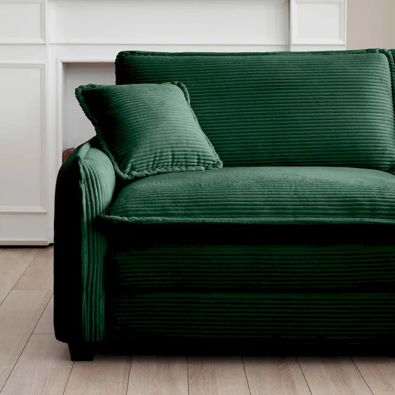 Canapé modulaire convertible 6 places en velours côtelé avec 3 poufs amovibles et 5 oreillers, combinaison libre