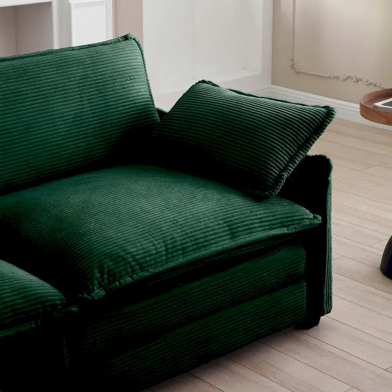 Canapé modulaire convertible 6 places en velours côtelé avec 3 poufs amovibles et 5 oreillers, combinaison libre