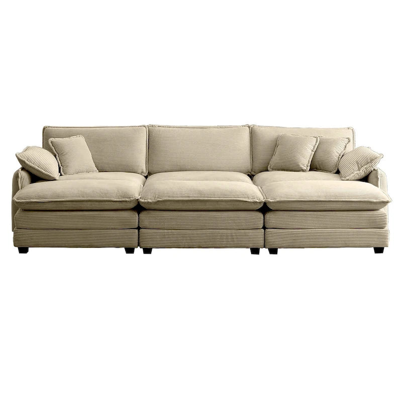 Canapé modulaire convertible 6 places en velours côtelé avec 3 poufs amovibles et 5 oreillers, combinaison libre