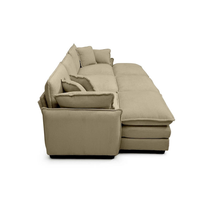 Canapé modulaire convertible 6 places en velours côtelé avec 3 poufs amovibles et 5 oreillers, combinaison libre
