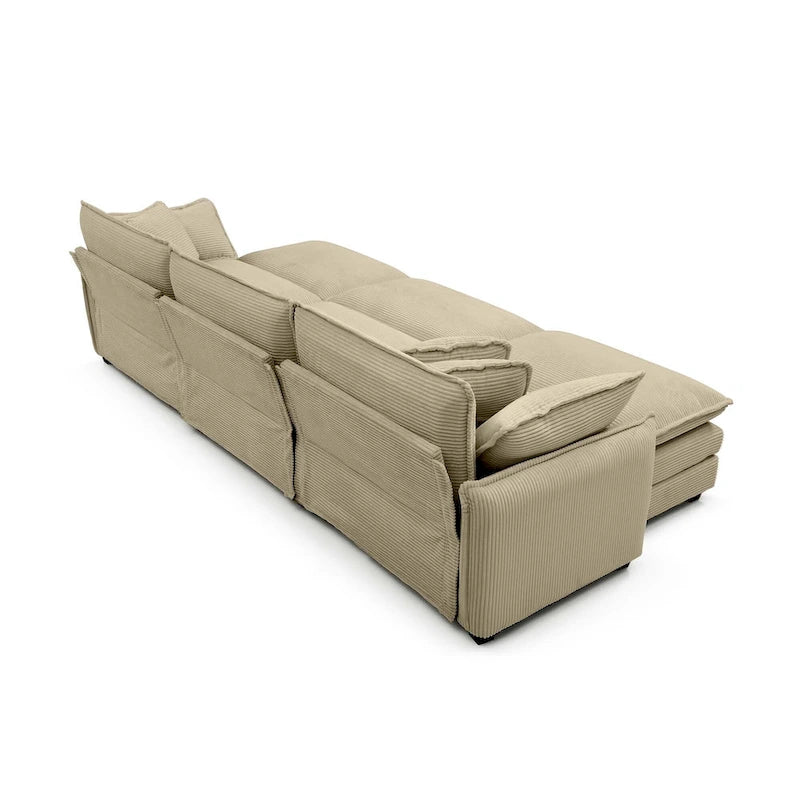 Canapé modulaire convertible 6 places en velours côtelé avec 3 poufs amovibles et 5 oreillers, combinaison libre