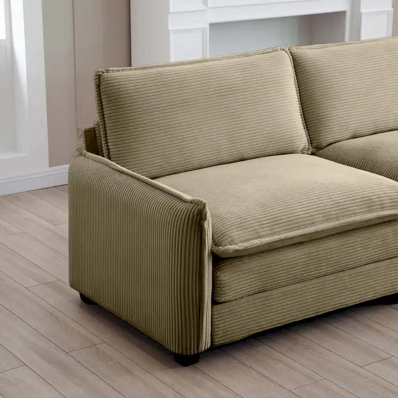 Canapé modulaire convertible 6 places en velours côtelé avec 3 poufs amovibles et 5 oreillers, combinaison libre