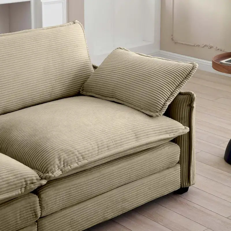 Canapé modulaire convertible 6 places en velours côtelé avec 3 poufs amovibles et 5 oreillers, combinaison libre