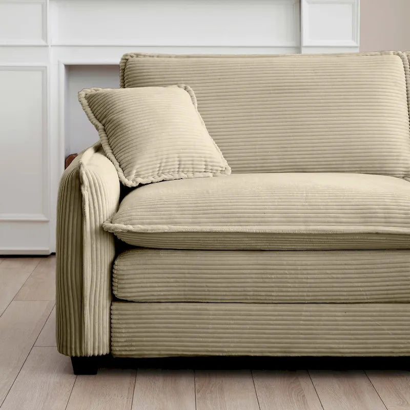 Canapé modulaire convertible 6 places en velours côtelé avec 3 poufs amovibles et 5 oreillers, combinaison libre