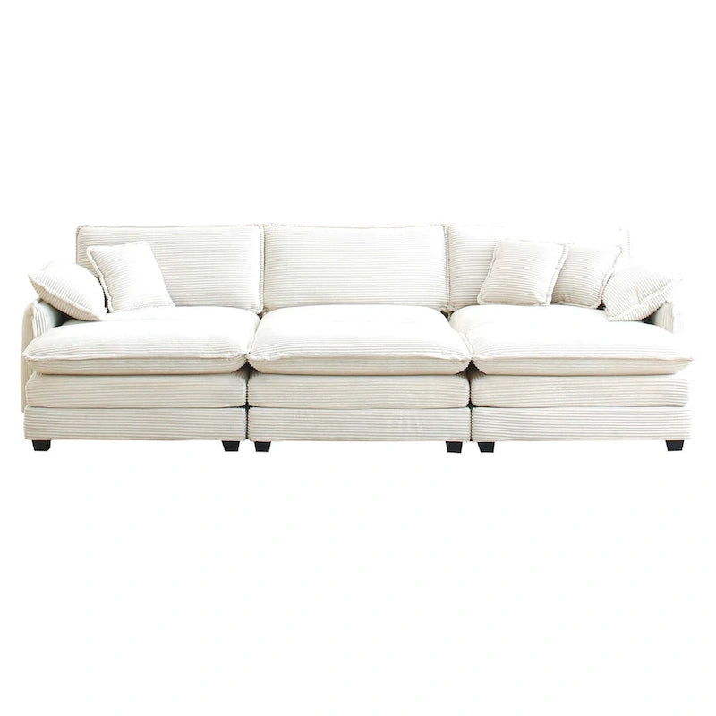 Canapé modulaire convertible 6 places en velours côtelé avec 3 poufs amovibles et 5 oreillers, combinaison libre