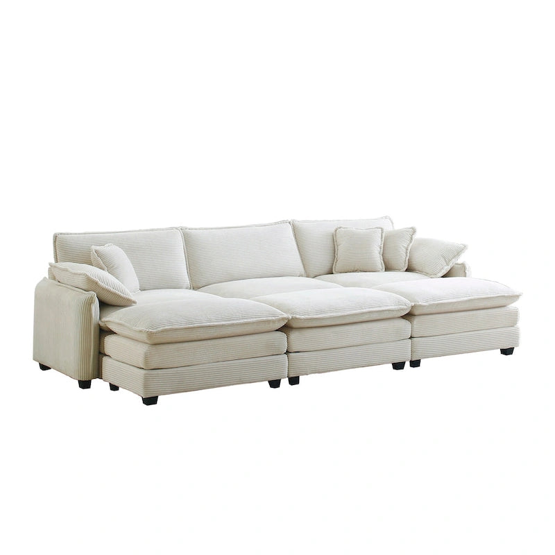 Canapé modulaire convertible 6 places en velours côtelé avec 3 poufs amovibles et 5 oreillers, combinaison libre