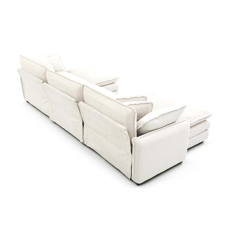 Canapé modulaire convertible 6 places en velours côtelé avec 3 poufs amovibles et 5 oreillers, combinaison libre