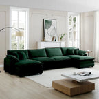 Canapé modulaire sectionnel en velours côtelé surdimensionné vert 6 pièces en forme de U avec 2 poufs amovibles et combinaison libre