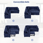 Divano componibile a L in velluto blu navy 82,6 con funzione letto e porte USB