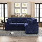 Divano componibile a L in velluto blu navy 82,6 con funzione letto e porte USB