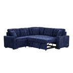 Divano componibile a L in velluto blu navy 82,6 con funzione letto e porte USB