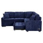 Divano componibile a L in velluto blu navy 82,6 con funzione letto e porte USB