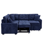 Divano componibile a L in velluto blu navy 82,6 con funzione letto e porte USB