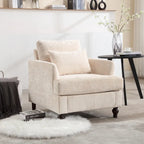 Poltrona imbottita in ciniglia beige da 29,53 pollici con struttura e cuscini in legno massello