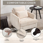 Poltrona imbottita in ciniglia beige da 29,53 pollici con struttura e cuscini in legno massello