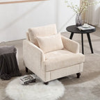 Poltrona imbottita in ciniglia beige da 29,53 pollici con struttura e cuscini in legno massello