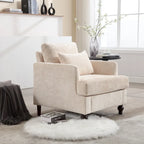 Poltrona imbottita in ciniglia beige da 29,53 pollici con struttura e cuscini in legno massello