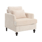 Poltrona imbottita in ciniglia beige da 29,53 pollici con struttura e cuscini in legno massello