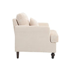 Poltrona imbottita in ciniglia beige da 29,53 pollici con struttura e cuscini in legno massello