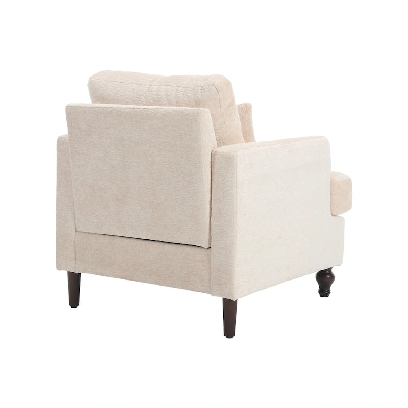 Poltrona imbottita in ciniglia beige da 29,53 pollici con struttura e cuscini in legno massello