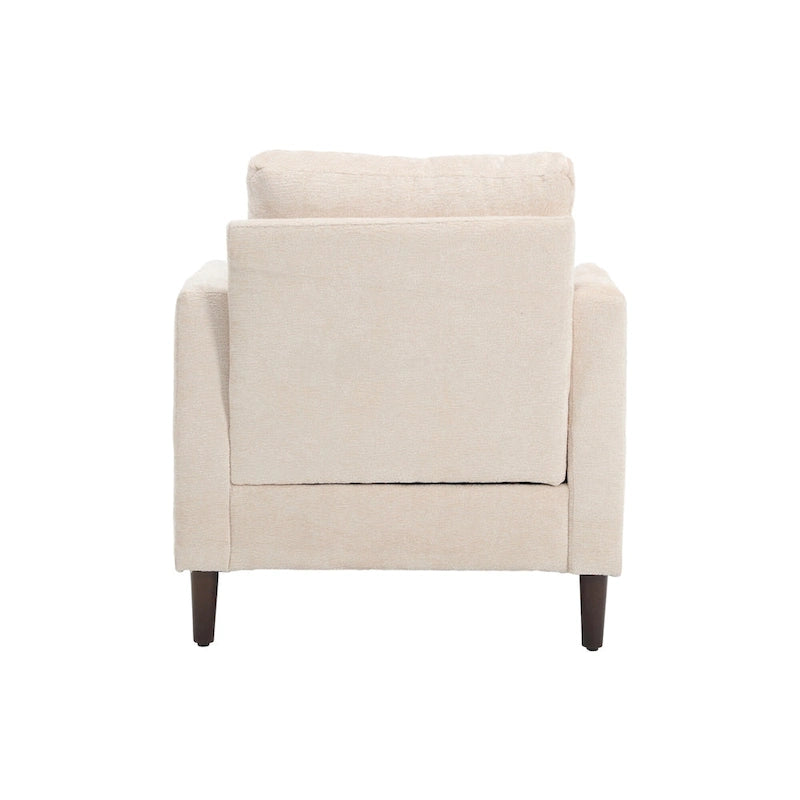 Poltrona imbottita in ciniglia beige da 29,53 pollici con struttura e cuscini in legno massello