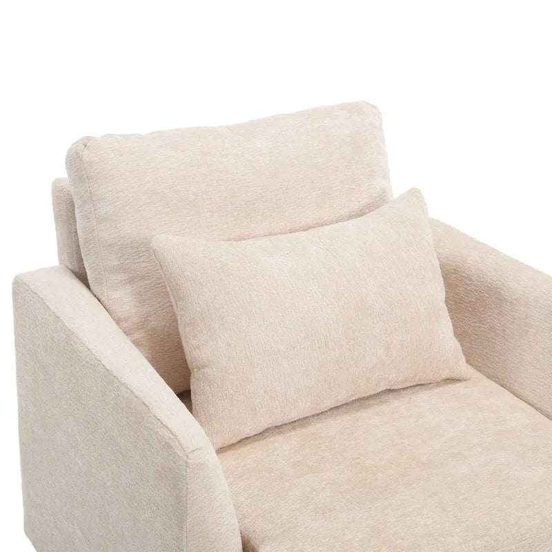 Poltrona imbottita in ciniglia beige da 29,53 pollici con struttura e cuscini in legno massello