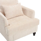 Poltrona imbottita in ciniglia beige da 29,53 pollici con struttura e cuscini in legno massello