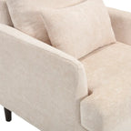 Poltrona imbottita in ciniglia beige da 29,53 pollici con struttura e cuscini in legno massello