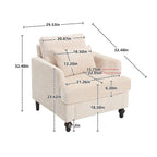 Poltrona imbottita in ciniglia beige da 29,53 pollici con struttura e cuscini in legno massello