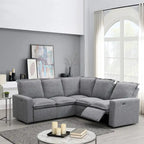 Linen Upholstered L-Shaped Sectional Sofa with 2 Power Recliner Chair and USB Port for Living Room