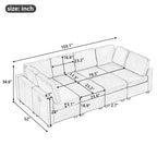 Canapé d'angle 103 places avec deux poufs mobiles et trois ports USB